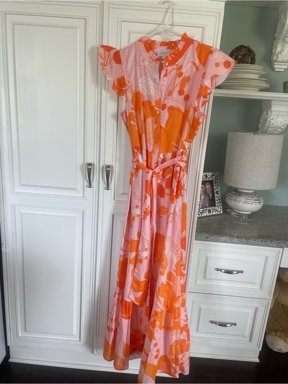 Sugarlips Pink and Orange Floral Maxi Dress with Tie Waist